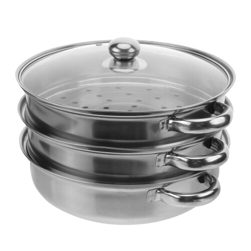 Dampfgarer aus Edelstahl mit Glasdeckel und Gemüsefach 2