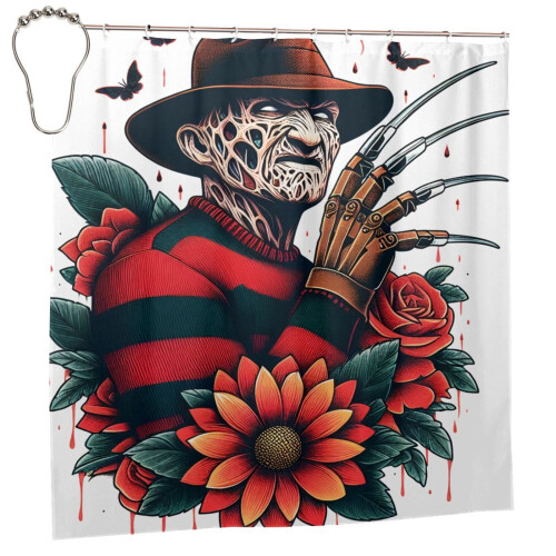 Cortina de chuveiro Freddy Krueger com ganchos, 72x72 polegadas. 1