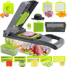 16in1 Manual Vegetable Chopper Multifunctional Slicer Shredder Grater Cutter Hand Operated Green/Gray Kitchen Gadget