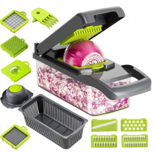Vegetable Chopper Dicer and Slicer, Oricean 7 Stainless Steel Blades, with Storage Container