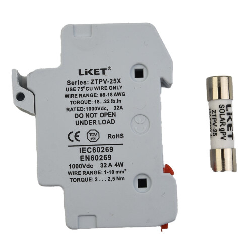 Solcelleanlægssikringsholder 1000V DC 10x38mm til systembeskyttelse