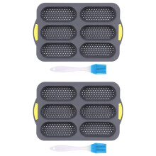 2X Silicone Pan, Hot Dog Bun Pan with Oil Brush,6 Gutter Nonstick French Bread Bake Mold, French Bread Loaf Pan