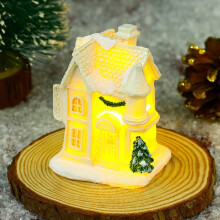 Casas de resina para pueblo navideño con luces LED, estilo granja.