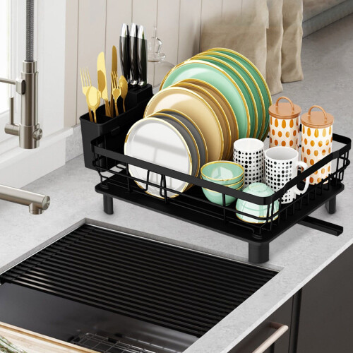 Dish Rack with Drainage and Storage for Kitchen Countertops 1