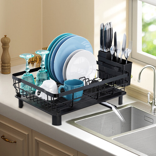 Dish Rack with Drainage and Storage for Kitchen Countertops 2
