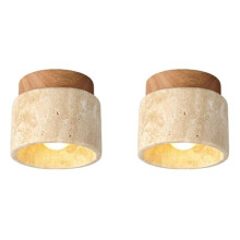 2X Japanese Style Wabi-Sabi Wooden Ceiling Lamp E27 Three Color Dimming for Kitchen Hallway Living Room A