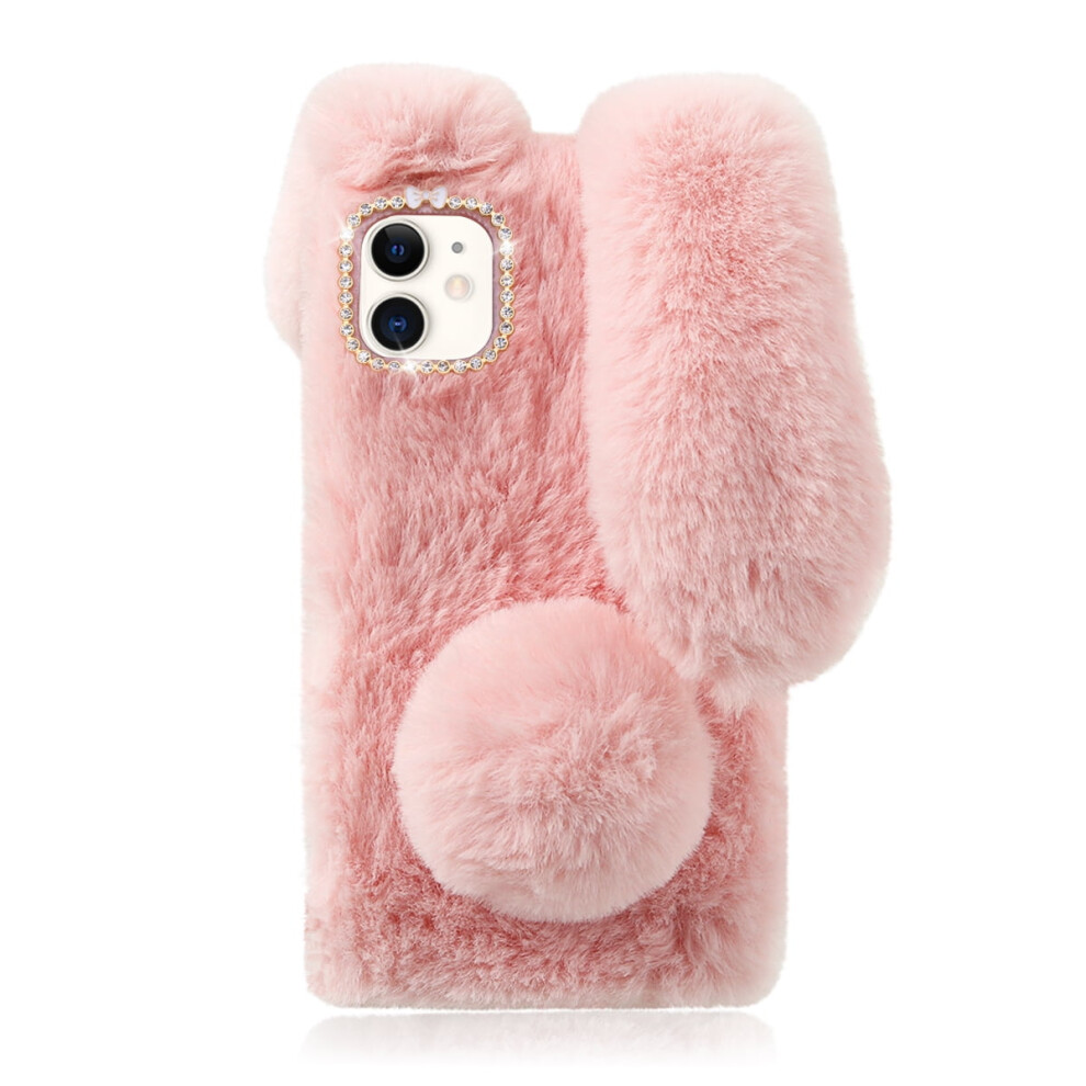 Fluffy Bunny Phone Case For Iphone 12, Soft Plush With Pink 928028841262