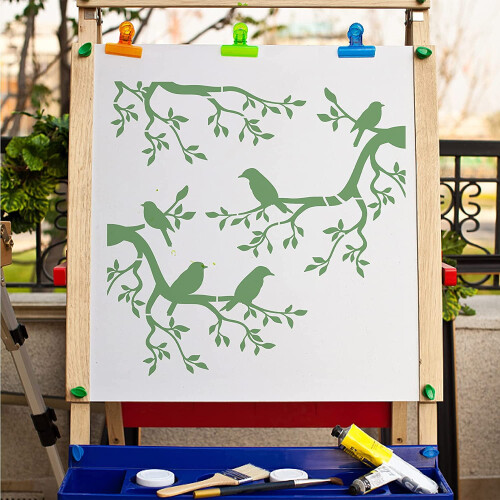Tree Stencil Template Reusable Bird Design 11.8 x 11.8 Inch 2