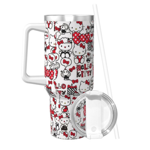Hello Kitty Εξατομικευμένο Ποτήρι 40oz με Λαβή & Καλαμάκι - Κούπα καφέ ταξιδιού από 1
