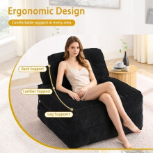 Klappbares Bodensofa & Relaxsessel, 3-in-1 verstellbares Lounge-Bett für kleine Wohnungen, Schwarz
