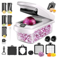 Golxmse Multifunctional Vegetable Chopper 18-Piece Set Stainless Steel White 31x10.5x10cm Kitchen Tool