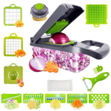 16 in 1 Vegetable Chopper with Container, Food Processor, Dicer, Slicer, Multifunctional Kitchen Gadget, Gray, Plastic/Stainless Steel