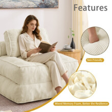 Ultraweiches, beiges, klappbares Cord-Bodensofa, verstellbarer Schlafsessel und Lounge-Bett für kleine Home-Office-Räume