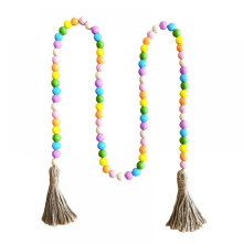 Bunte Ostergirlande aus Holz mit Quasten, Frühlingsdekoration, rustikales Landhaus-Tablett, Vintage-Dekoration für Zuhause, 1,45 m