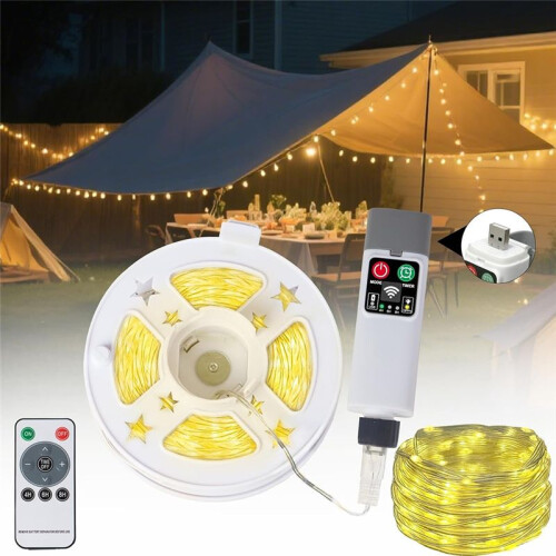 Camping String Lights, 33FT 100LED Rechargeable Lights String with 8 Lighting Modes,Waterproof USB Outdoor Lights 1