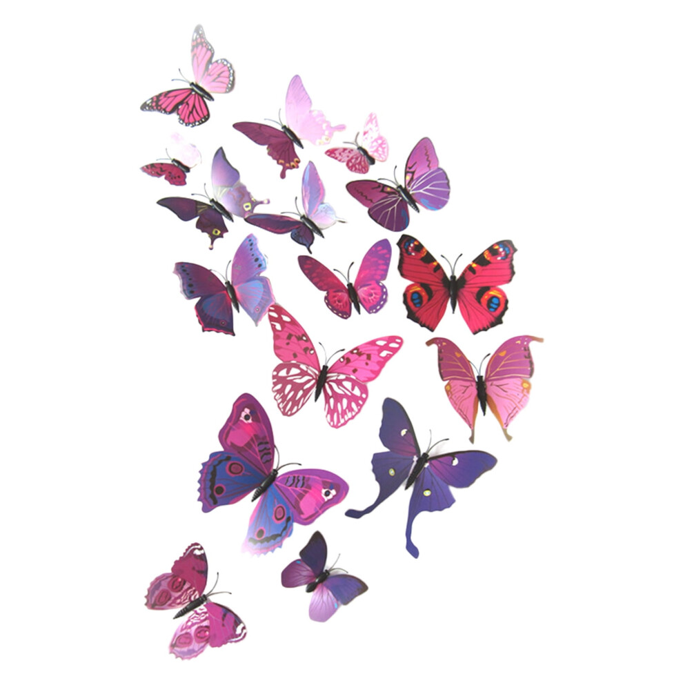 Butterfly Wall Stickers 3D Purple 24Pc 972700136238
