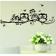 Owl and butterfly wall stickers for kids, black vinyl, set
