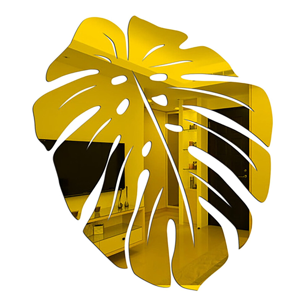 3D Mirror Leaf Flower Wall Sticker Gold 1 Piece 972700135668