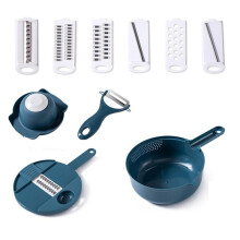 Golxmse 10 in 1 Manual Vegetable and Fruit Chopper, 6 Stainless Steel Blades, Dark Green, 20.5x20.5x9cm