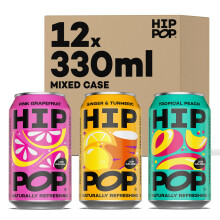 Hip Pop Soda, Mixed Flavour Case, Low Calorie, 100% Natural, Vegan, Branding of Cans May Vary, 12 x 330 ml