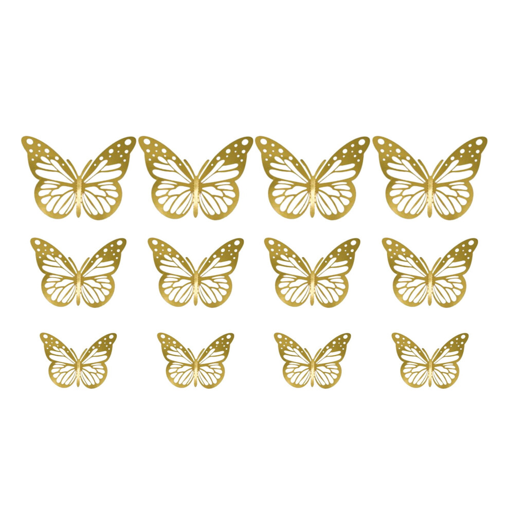 Butterfly Wall Stickers Metal Texture 3D Gold 12 Pcs 972700136405