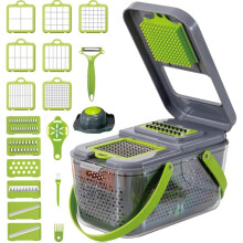22-in-1 Manual Vegetable Chopper, Stainless Steel/ABS, with Handle, Green/Gray, Kitchen Gadget