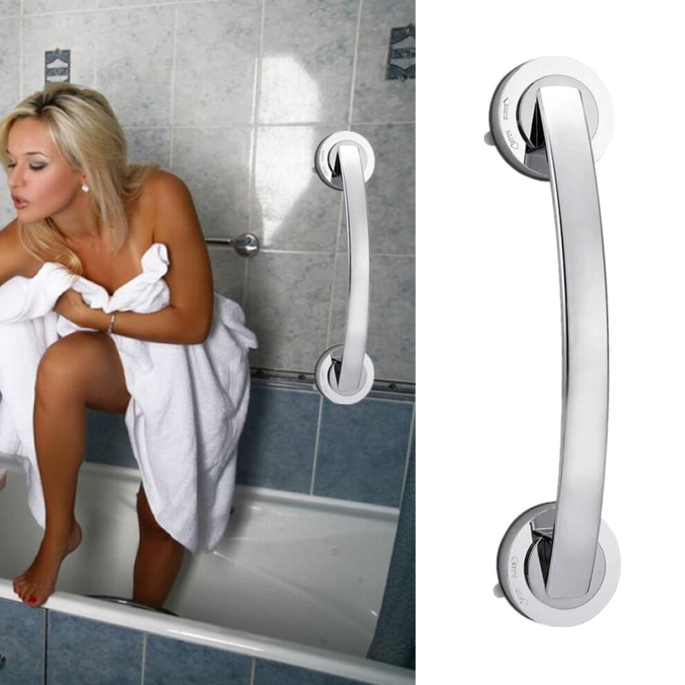 Quinlirra Bathtub Shower Grab Bar Silver No-Drill Suction