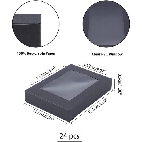 Black Gift Boxes with Window Foldable Kraft 24 Pcs 2