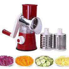 3-in-1 Multifunctional Vegetable Chopper, Replaceable Blades, ABS Stainless Steel, Chop, Grate, Slice for Vegetables, Cheese, Nuts, Red