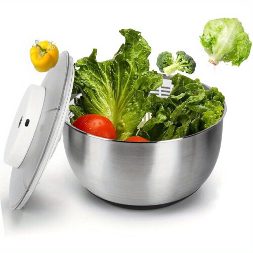 Salad Spinner4.8L, Ηλεκτρικό Πλυντήριο-Στεγνωτήριο από Ανοξείδωτο Ατσάλι με Φορτιστή USB,