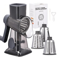 Feliator Manual Rotary Grater LYCENXI, 3 in 1, 3 Interchangeable Blades, for Cheese, Vegetables, Fruits Kitchen Shredder