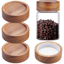 Lot de 4 couvercles en bois réutilisables pour bocaux Mason, avec fermeture hermétique et vis de remplacement. Diamètre intérieur : 5 cm (2