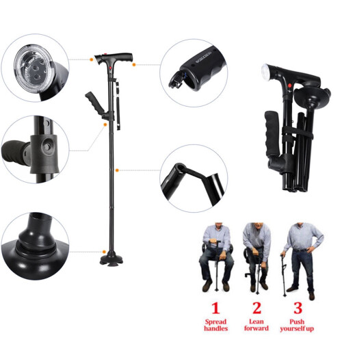Telescopic Folding Cane with LED Light and Alarm 2