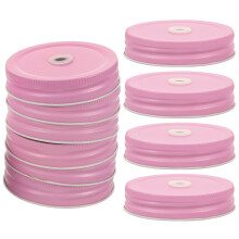 Couvercles pour bocaux Mason (lot de 10) avec trou pour paille, réutilisables et étanches, en fer-blanc rose.
