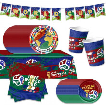 (Paper towels (20 sheets/pack)) Soccer World Cup Party Supplies Kit 2026 Paper Plates Napkins Cups Decorations Set with Banner Match Theme