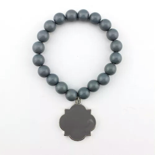 Clover beaded stretch bracelet silver gray