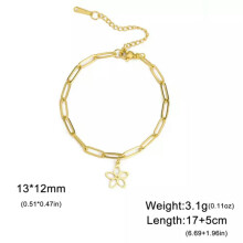 Cherry Blossom Charm Bracelet Stainless Steel 17-22cm Gold