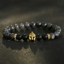 Men's Spartan Helmet Bracelet Gold Silver Beaded Natural