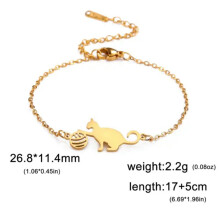 Cat with Ball Charm Bracelet Stainless Steel Gold