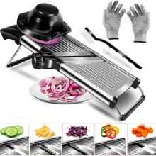 Feliator Manual Vegetable Slicer Stainless Steel Adjustable Thickness Fruit Cutter Foldable Handle Easy to Clean