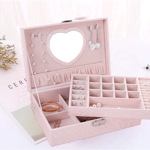 Kiplyki Jewelry Box with Lock and Mirror 2-Layer 1