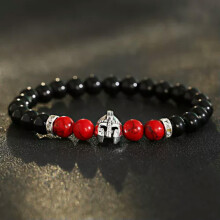 Men's Spartan Helmet Bracelet Gold Silver Beaded Natural
