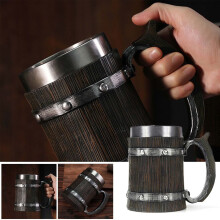 Chope à bière style inox, chope en résine, tasse à café ou à thé, cadeau idéal pour lui, décoration intérieure style tonneau antique,