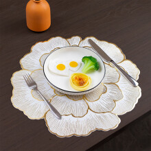 Wasbare placemats set van 6, goudkleurige bloem, blauwe PVC antislip tafelmatten, afwasbaar voor keuken, eetkamer, picknick, kerstcadeau