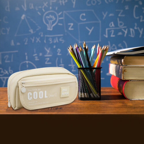 Avtoify pencil case beige large capacity multi-layer 2