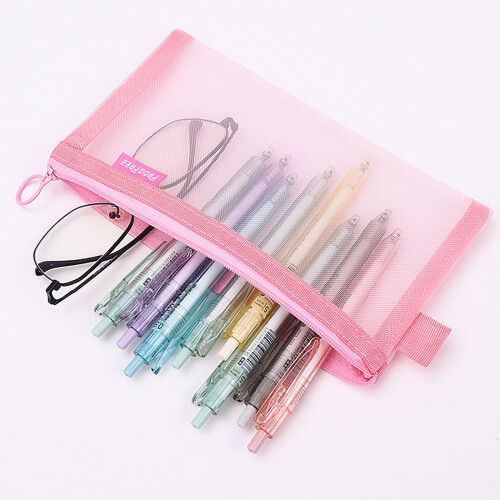 Transparent mesh pencil case zippered large capacity 2