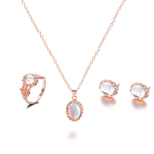 Set di 3 pezzi da donna composto da anello, collana e orecchini con pietre artificiali. 1