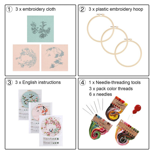 Embroidery Kit for Beginners with Bird Pattern 3 Pack 1