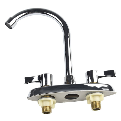 Brass kitchen faucet double hole rotary hot cold 2