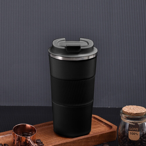 Stainless Steel Thermal Coffee Cup with Leather Wrap and 1